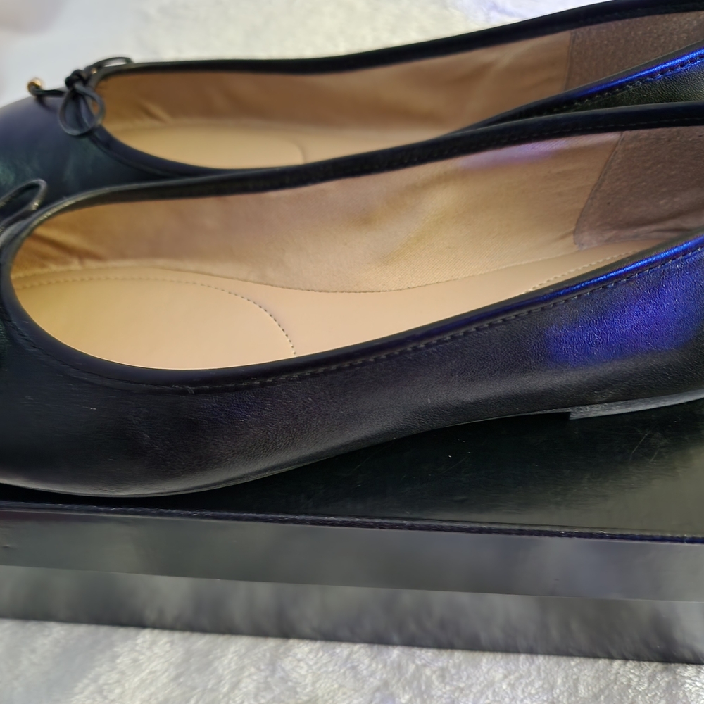 Ralph Lauren Black Leather Flats with Gold Accents - Picture 2 of 4